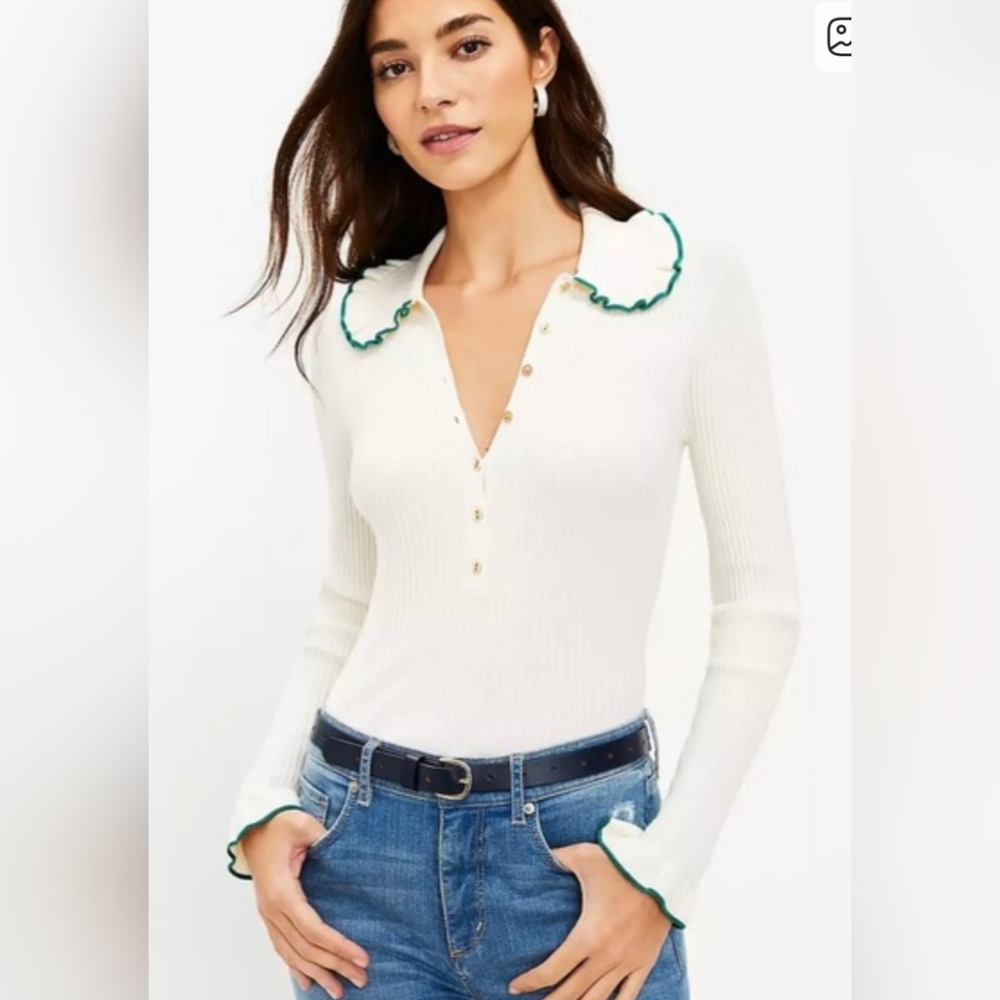 Loft Ribbed Longsleeve Blouse Size XS - Picture 7 of 7